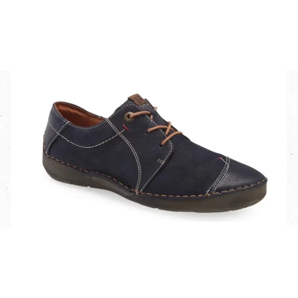 Josef‎ Seibel Anvers 08 Men's 43 Navy Leather Comfort Oxfords - Wide Fit